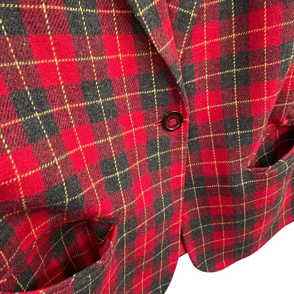 VTG Sag Harbor Blazer 14 Red Plaid Academia Christmas Career Old Money Wool 90s